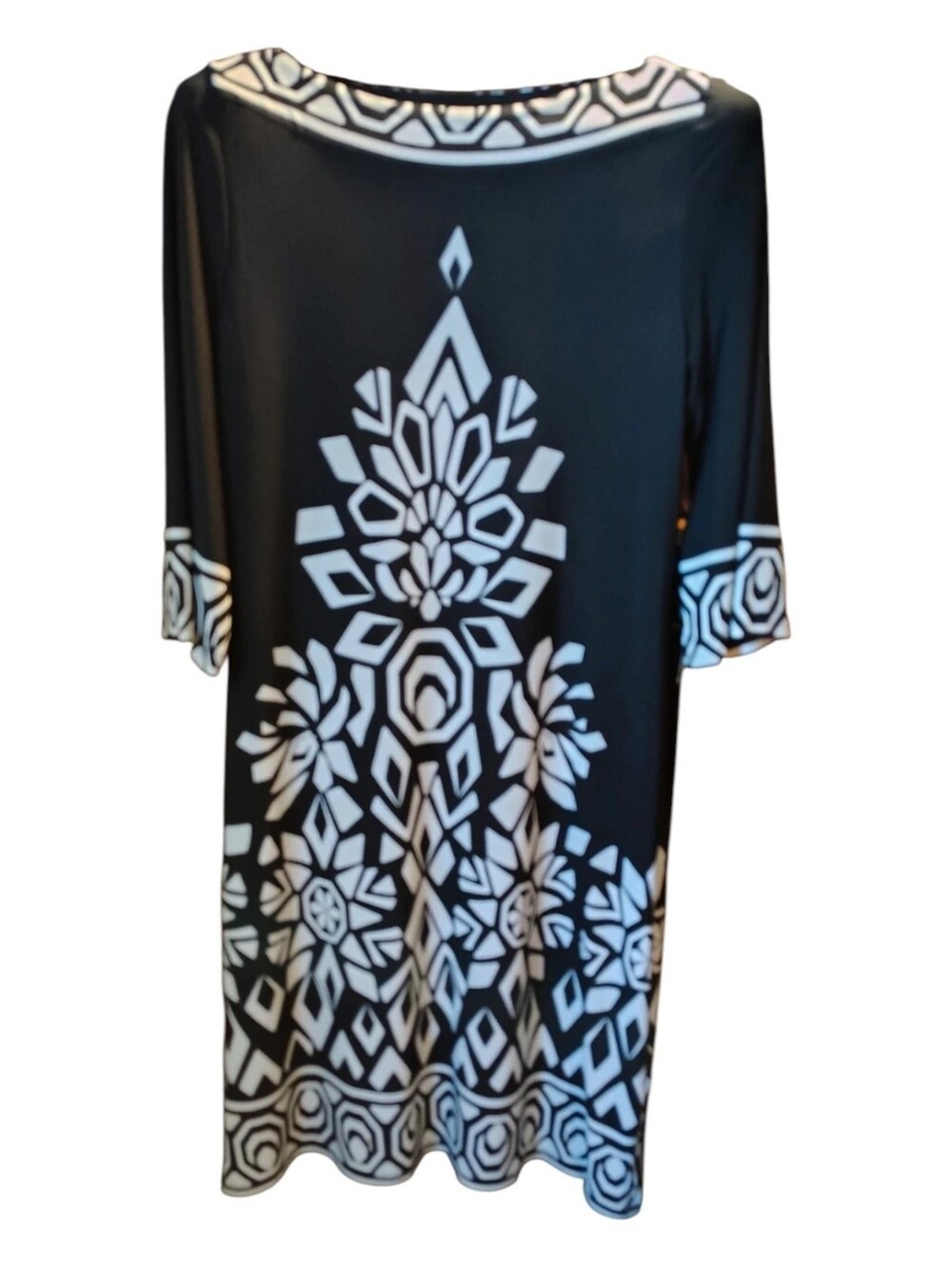 Black Dress with White Geometric Floral Print